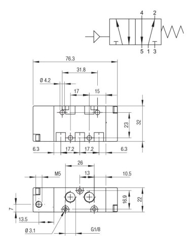 Válvula Acc Neumático Monoestable 5/2 Retorno...