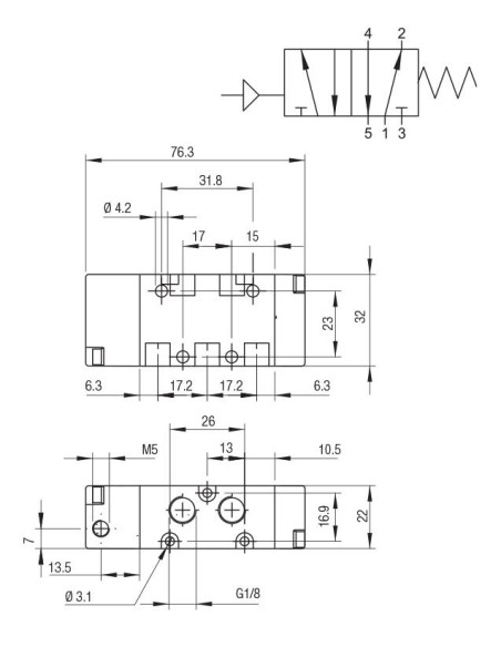 Válvula Acc Neumático Monoestable 5/2 Retorno muelle