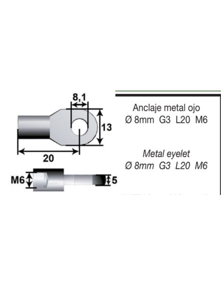 Anclaje metal ojo 8mm M6