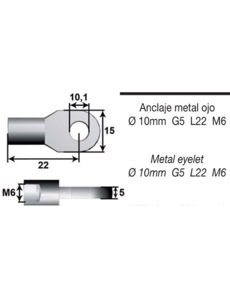 Anclaje metal ojo 10mm M6
